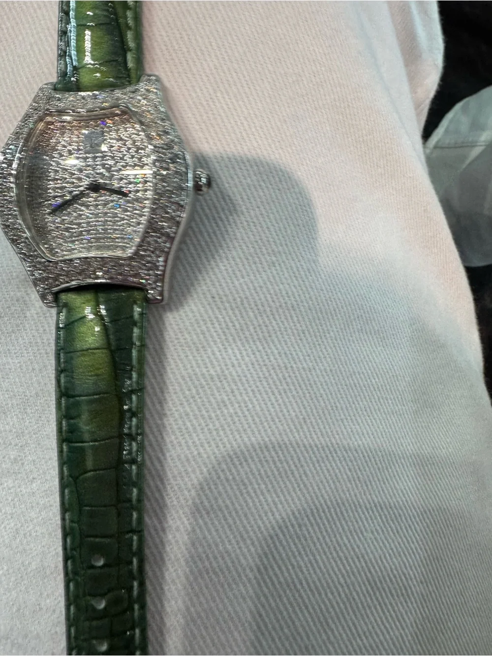New Vintage Anne Klein Swiss Tonneau Women's Watch with Green Leather Strap